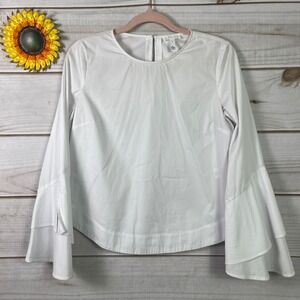 LEITH White Long Sleeve Bell Sleeve Shirt Blouse Top Women's Size Small